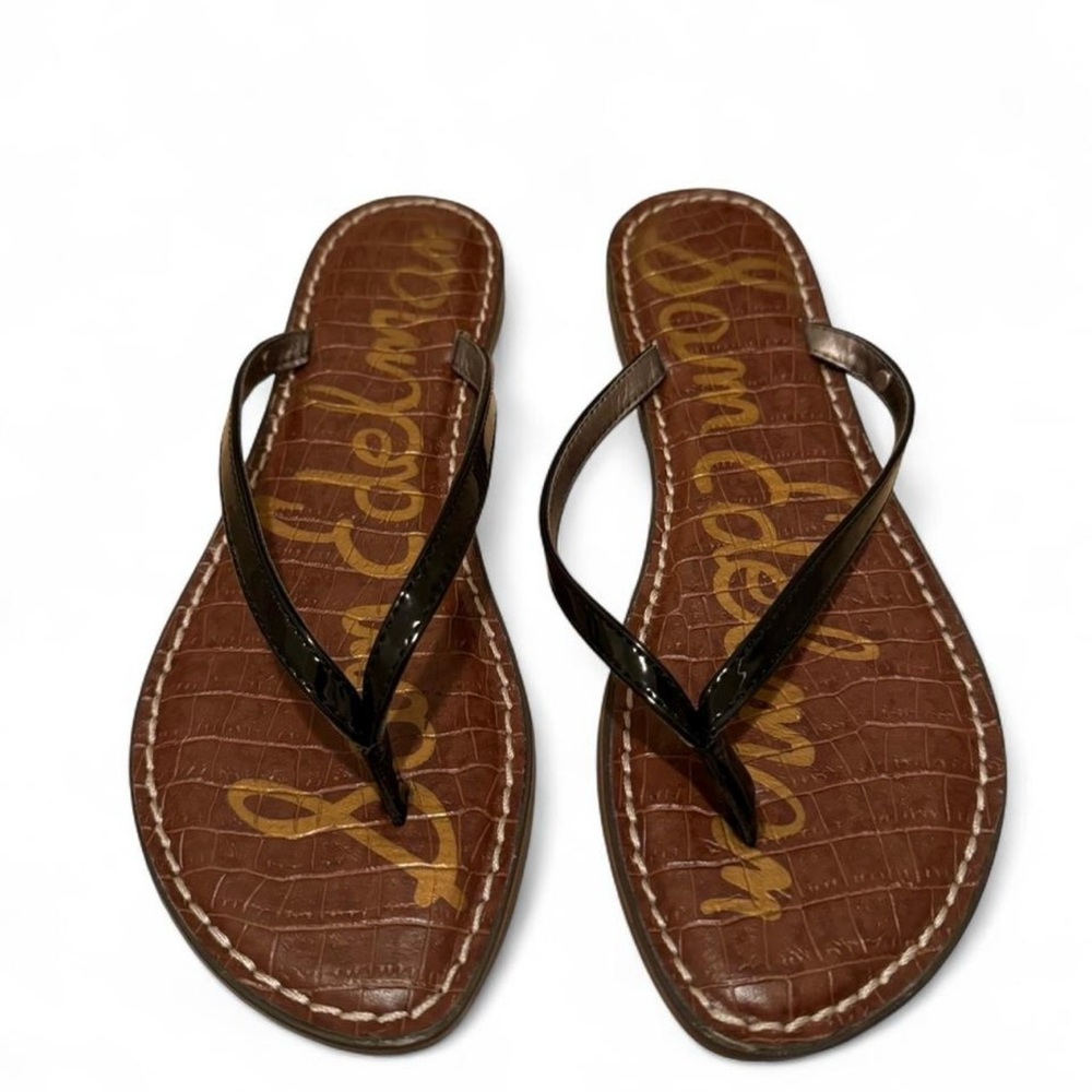 NEW same Edelman Grace Black  patent Leather Sandals Classic Thong Design